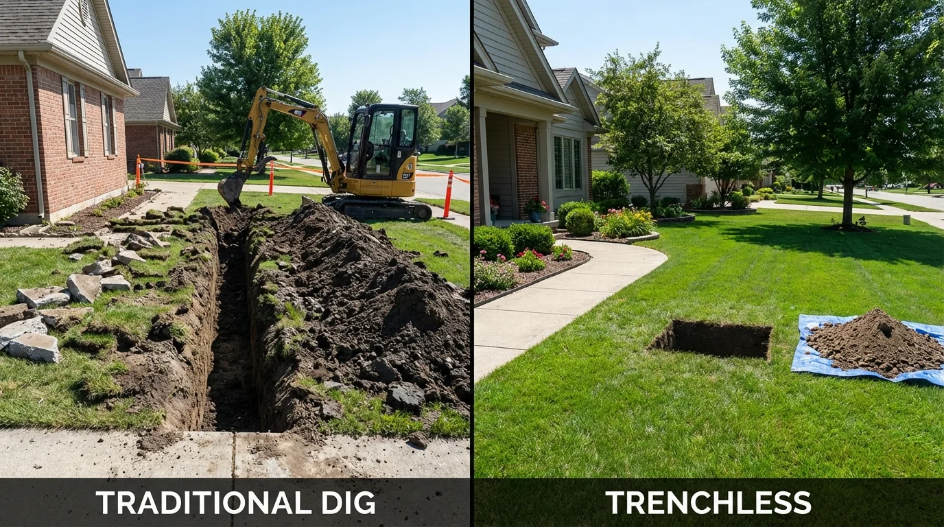 Trenchless sewer repair with minimal yard damage versus traditional excavation in Geneva, NY